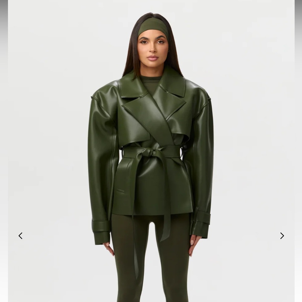 naked wardrobe Olive Faux Leather Wrap Belt Jacket